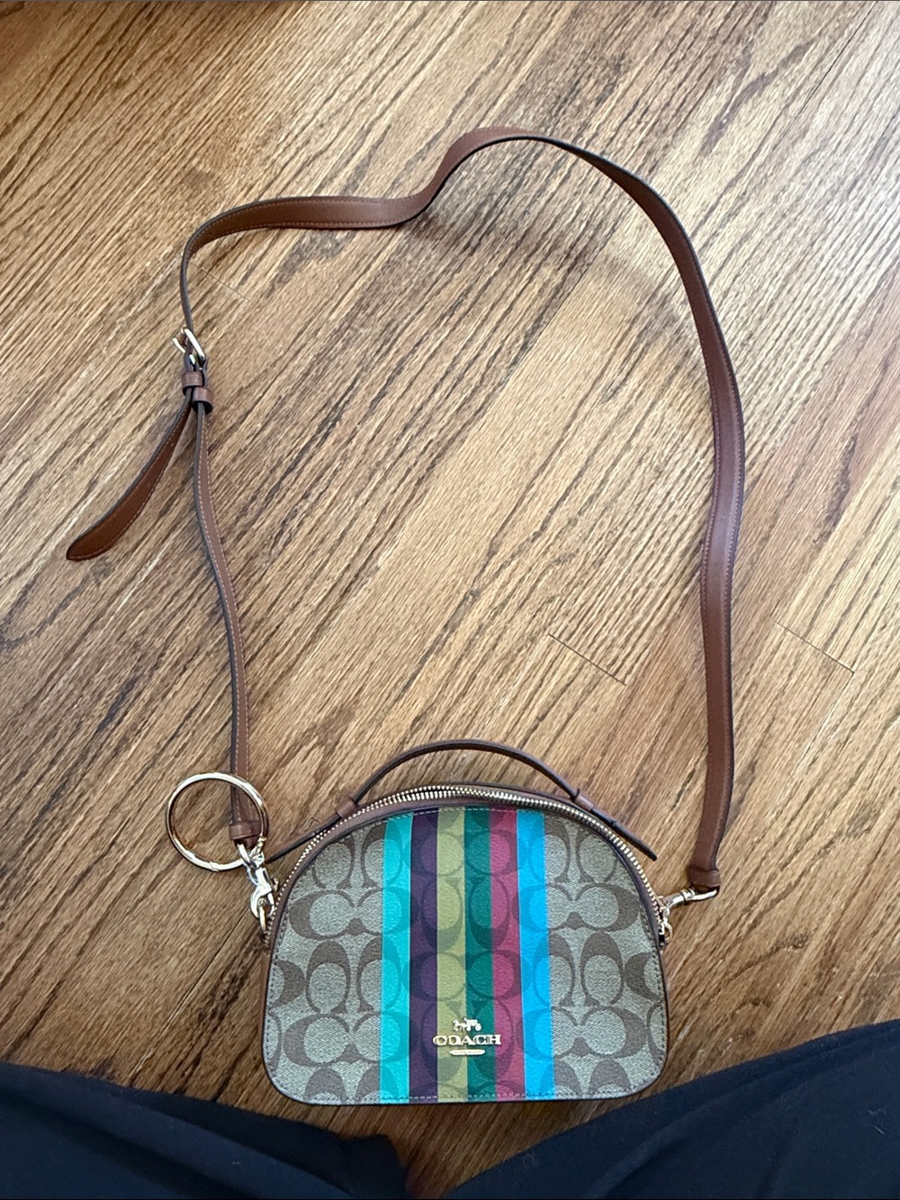 Coach Brown Signature Crossbody with Multicolor Stripes & Matching Wallet